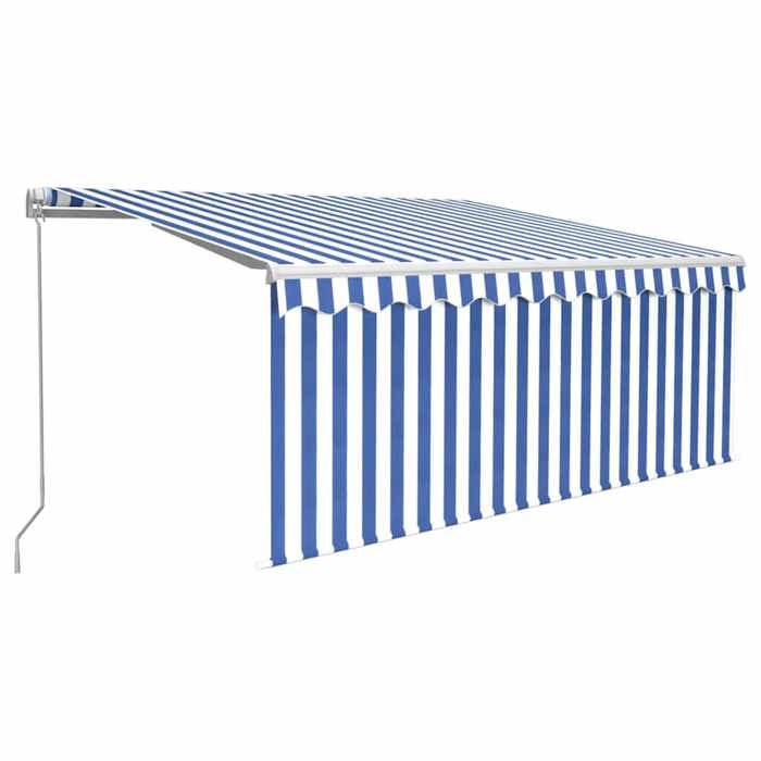 Exclusive House - Manual Retractable Awning with Blind 3x2.5 M Blue and White