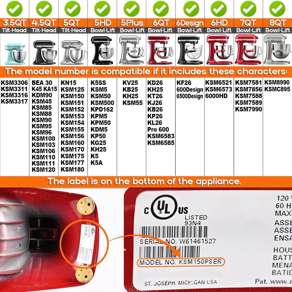 Fixing Attachment Screw Compatible with KitchenAid Bowl-Lift/Tilt-Head Mixer Accessories