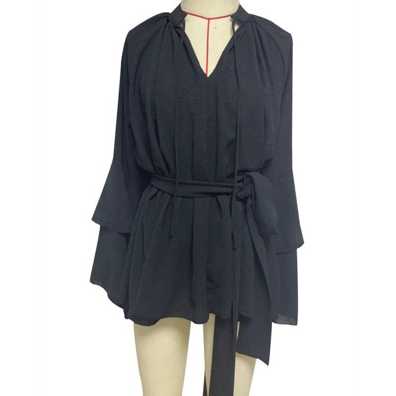 Western Style New Fashion Casual Loose Frill Short dress Lace up Dress Long Sleeve Dress