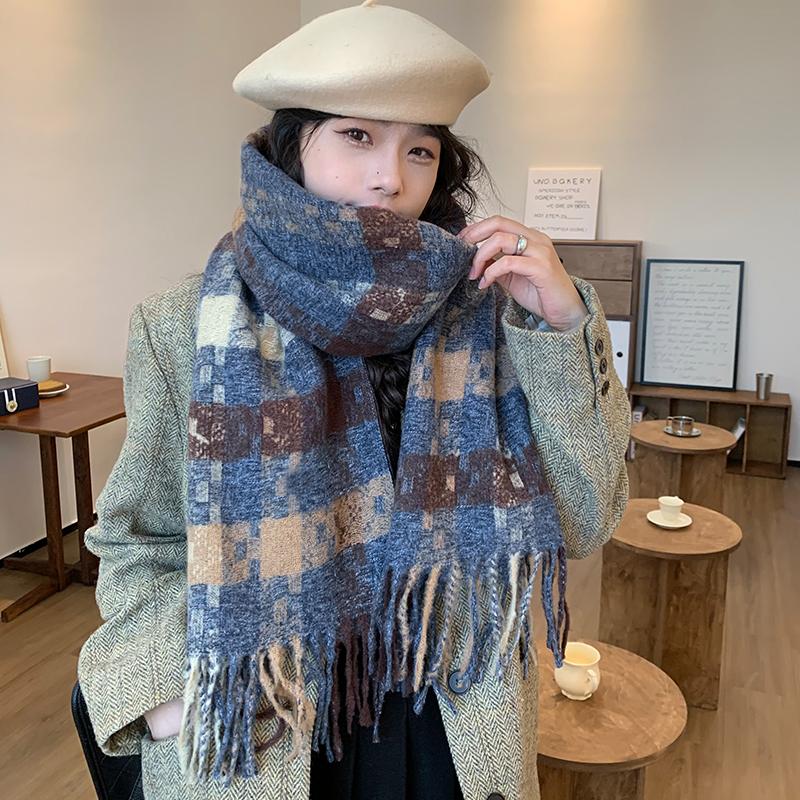 New Knitted Retro Scarf Headscarf Winter Women Men Preppy Plaid Tassel Warm Scarve Pashmina Mujer Female Male Wrap Shawl Unisex