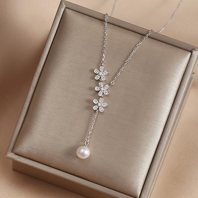 Neue S925 Sterlingsilber Perlenkette Damen Trendige Koreanische Version Wohlhabende Halskette Schlüsselbeinkette Anhänger