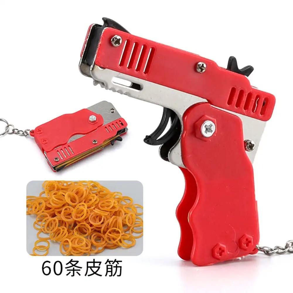 1PCS Keychain Gun 60 Rubber Bands Rubber Band Gun Shooting Pistol Alloy Kid Outdoor Party Metal Gun Gift Boyfriend Gift Funny