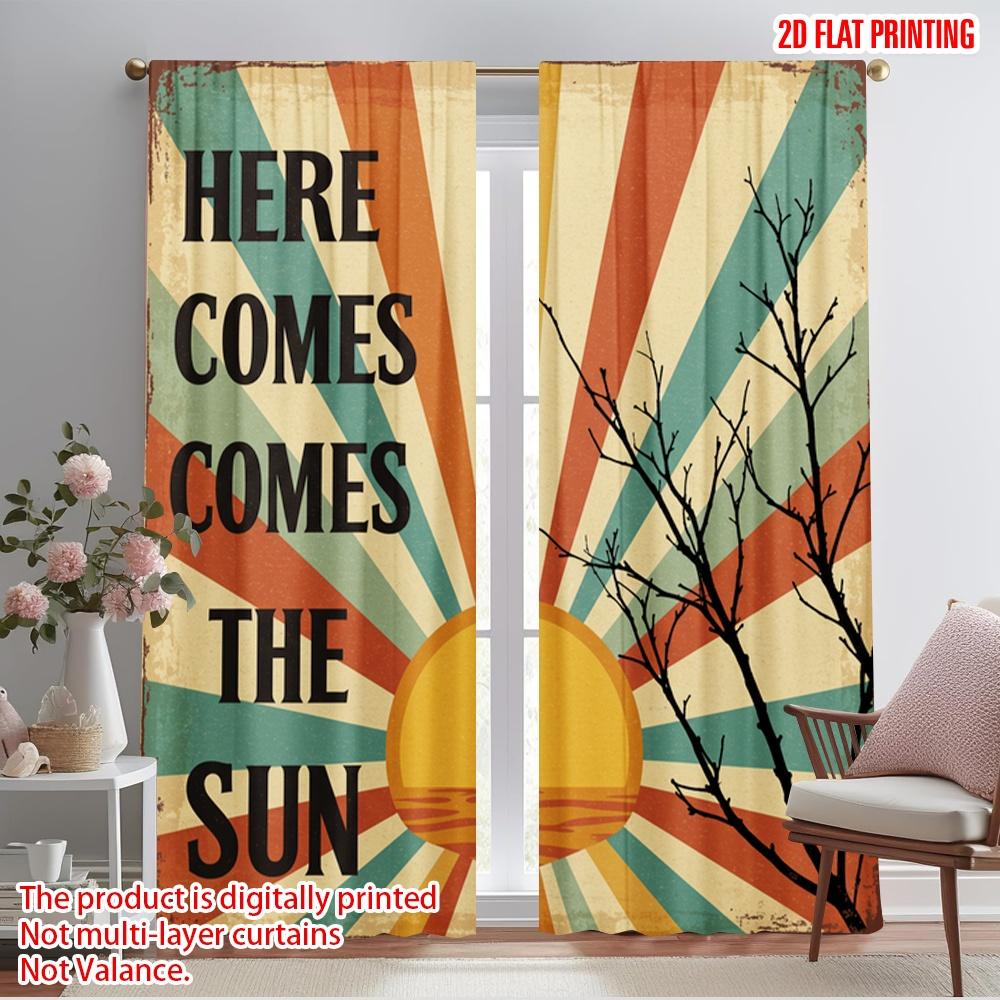 

2pcs 2D flat printing Drapes Here Comes Sun Polyester Without Electricity Family Party Use for Photo Booths & Holiday 52.50×116.00 CM 2pcs