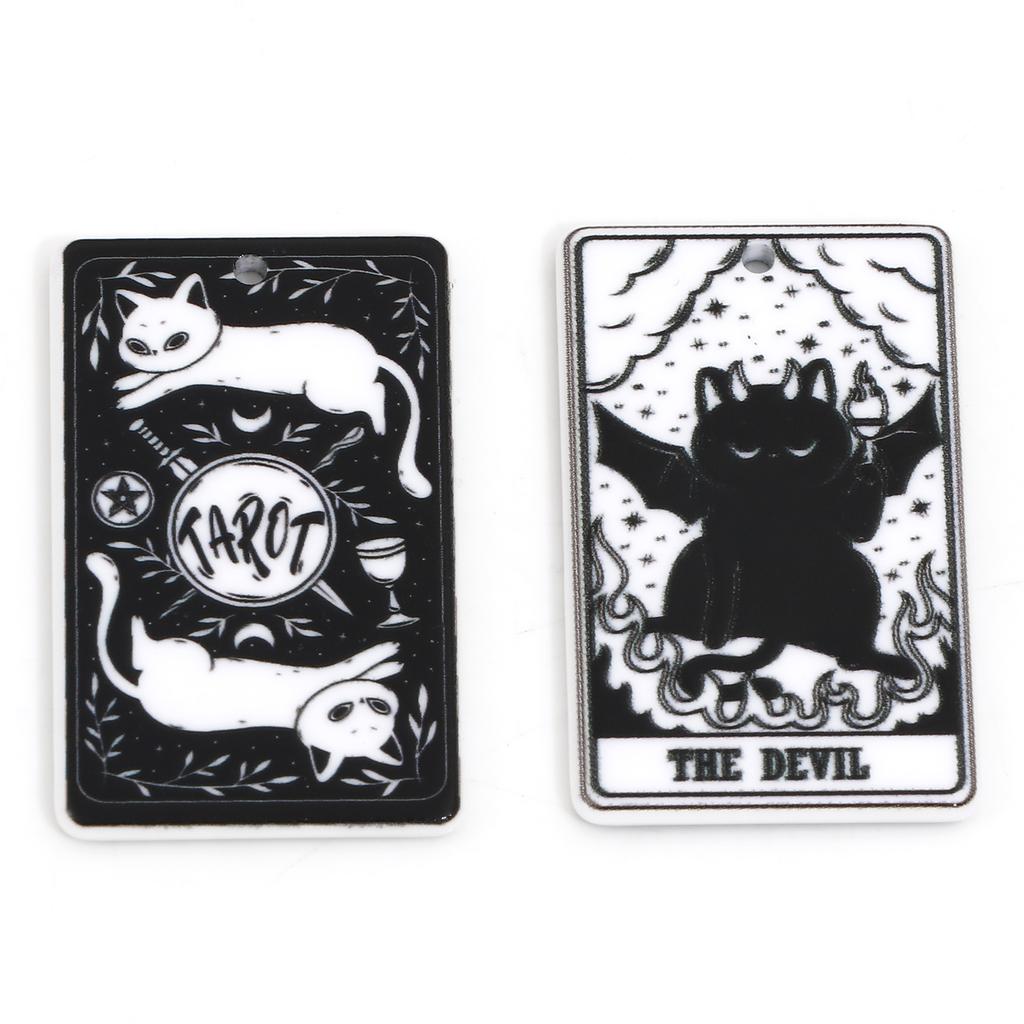 5PCs Black White Acrylic Tarot Pendants Rectangle Cat Double-sided Charms For DIY Earrings Necklace Jewelry Making 3.8cm X 2.3cm
