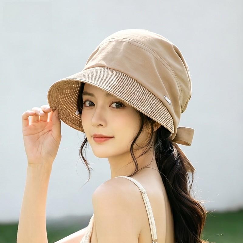 Sun Protection Straw Hat For Women With Ties Foldable Breathable Summer Sun Hat For Casual Outdoors