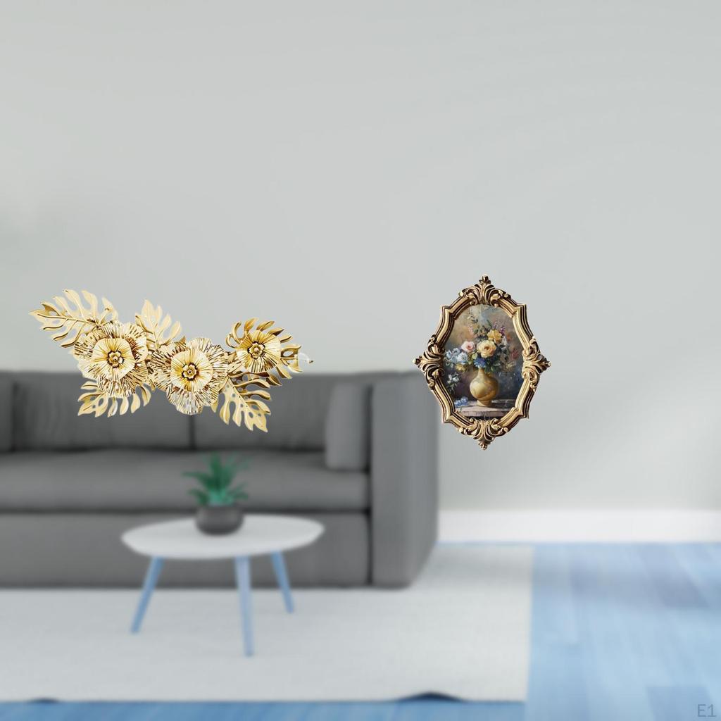Nordic Metal Wall Art Sculpture with Flower Leaves And Resin Photo Frame Vintage Design for Dining