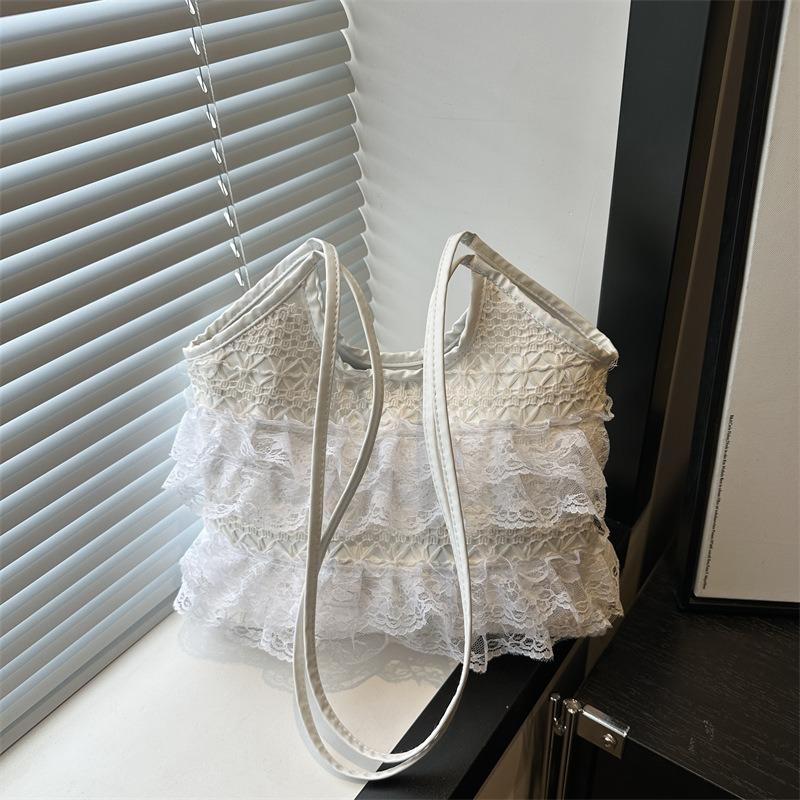 Niche Design Tote Bag Summer Leisure Vacation Fairy Lace Mesh Underarm Shoulder Portable Women's Bag Large Capacity