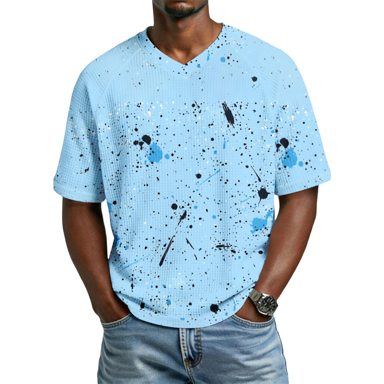 

Men s casual fashionable ink-blurry texture printed short-sleeved shirt - Men s V-neck short-sleeved top M