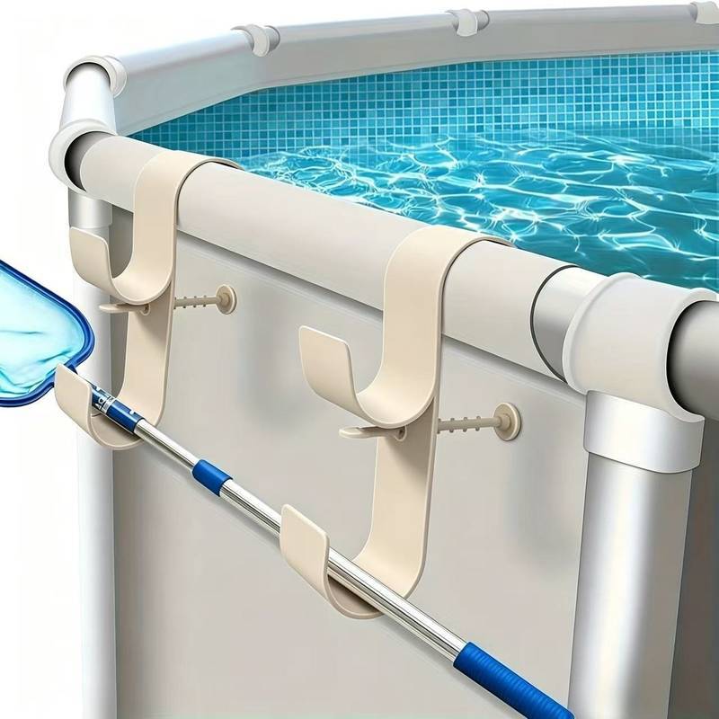 2 Soportes Ajustables para Poste de Piscina - Plástico Duradero, Perfectos para Piscinas Elevadas, Incluye Accesorios de Red para Piscina y Gancho para Cepillo, Accesorios para Piscina
