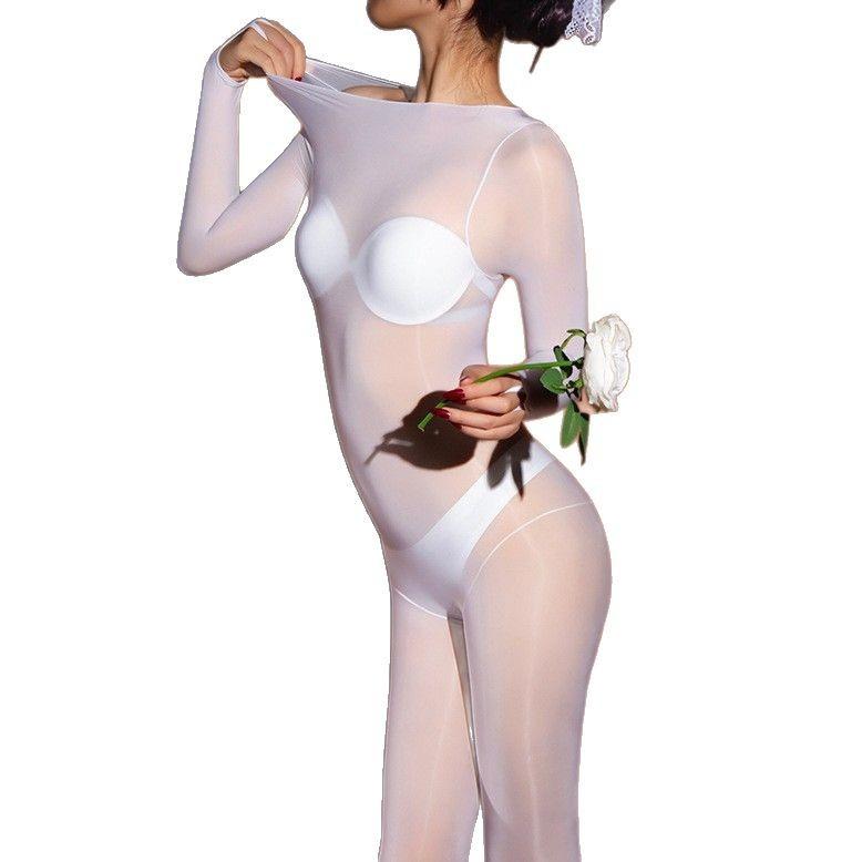 Sex underwear sexy pure desire oily one-piece stockings full body oily horse oil open crotch ultra-thin tights women