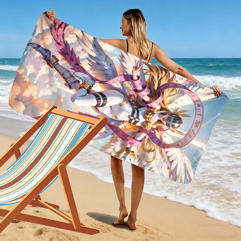 Angewomon Print Beach Towel, Large Soft Quick Dry Towel for Beach Camping Swimming