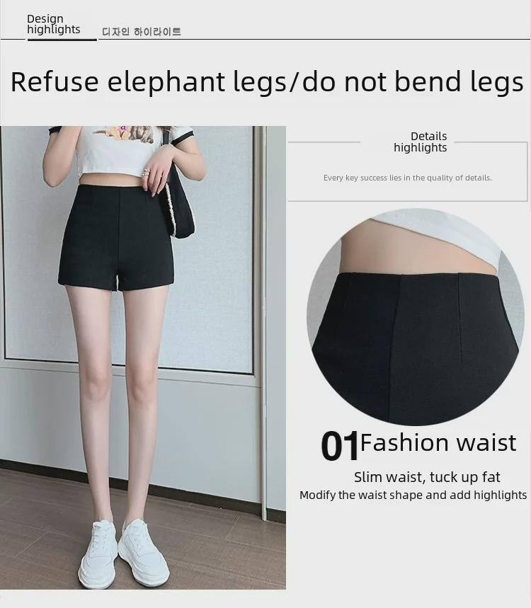 Summer 2023 Women's Black Suit Shorts with Anti-Exposure Safety Design
