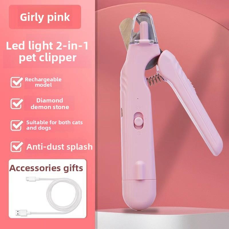 

2 in 1 Pet Nail Grinder and Clippers with LED Light, Quiet Electric Dog Cat Nail Trimmer Grooming Tool L розовый