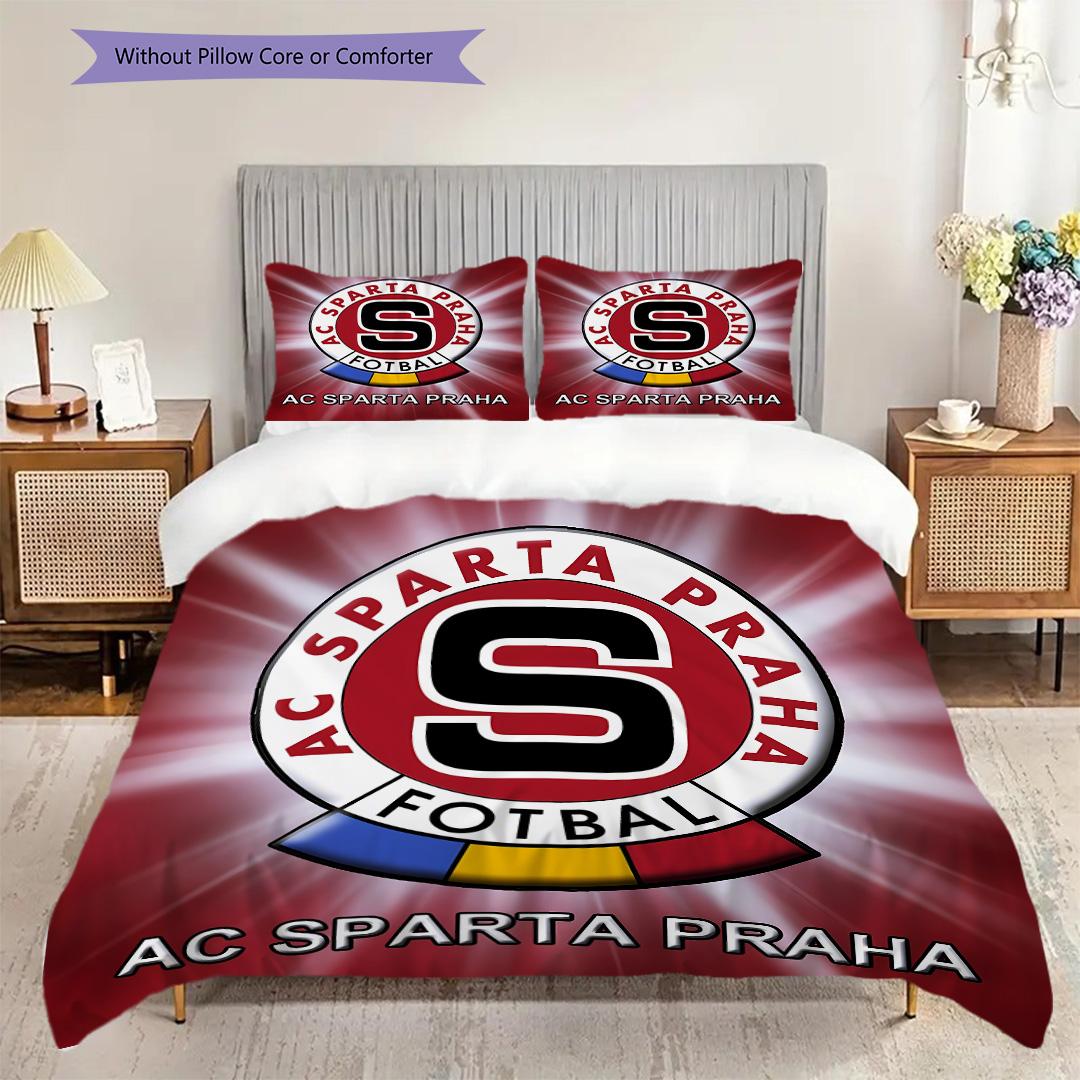 AC Sparta Praha Pattern Bedding Quilt Set Quilt Cover Pillowcase Home Decoration Birthday Gift (1 * duvet cover + 2 * pillowcase, without core) 135x200cm