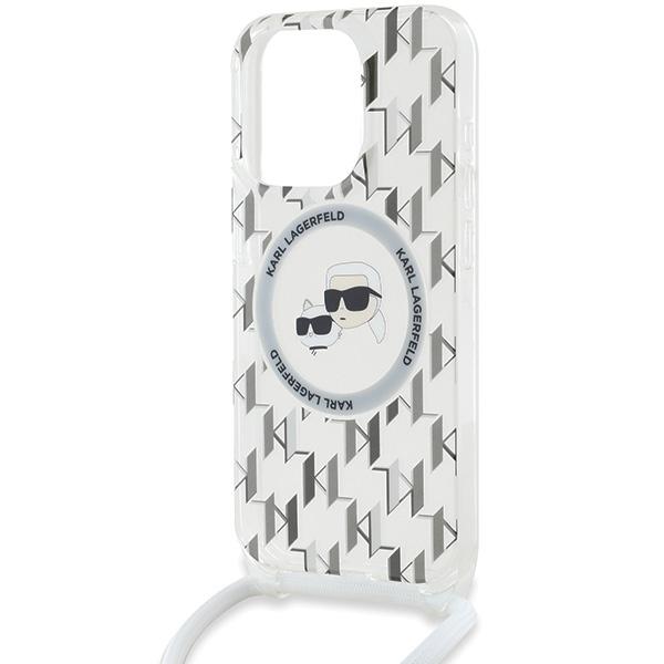 Karl Lagerfeld Klhmp15Xhckcklct Iphone15 Pro Max 6.7 Transparent Hardcase Iml Crossbody Monogram Karl & Choupette Head Magsafe