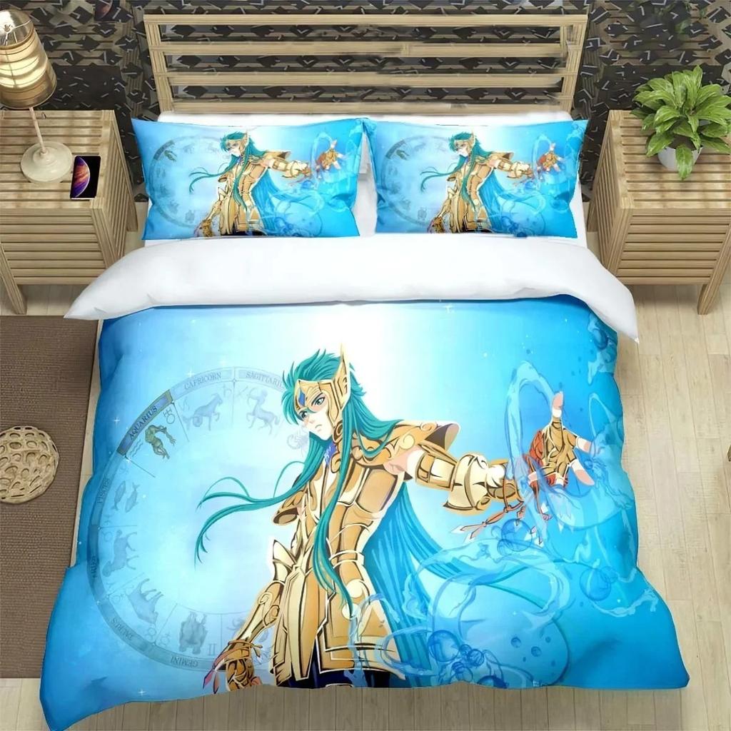 Anime Fans Saint Seiya Themed Bedding Set 3Pcs Comfortable Quilt Cover Pillowcase Bedclothes