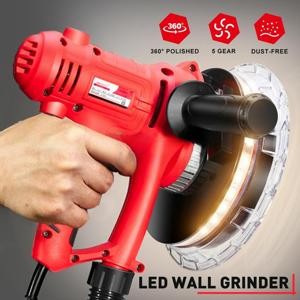 1250W 6 Speed Drywall Sander Wall Polishing Machine Grinding 3500rpm  Handheld Putty Polisher Machine with LED Light And Dust Bag