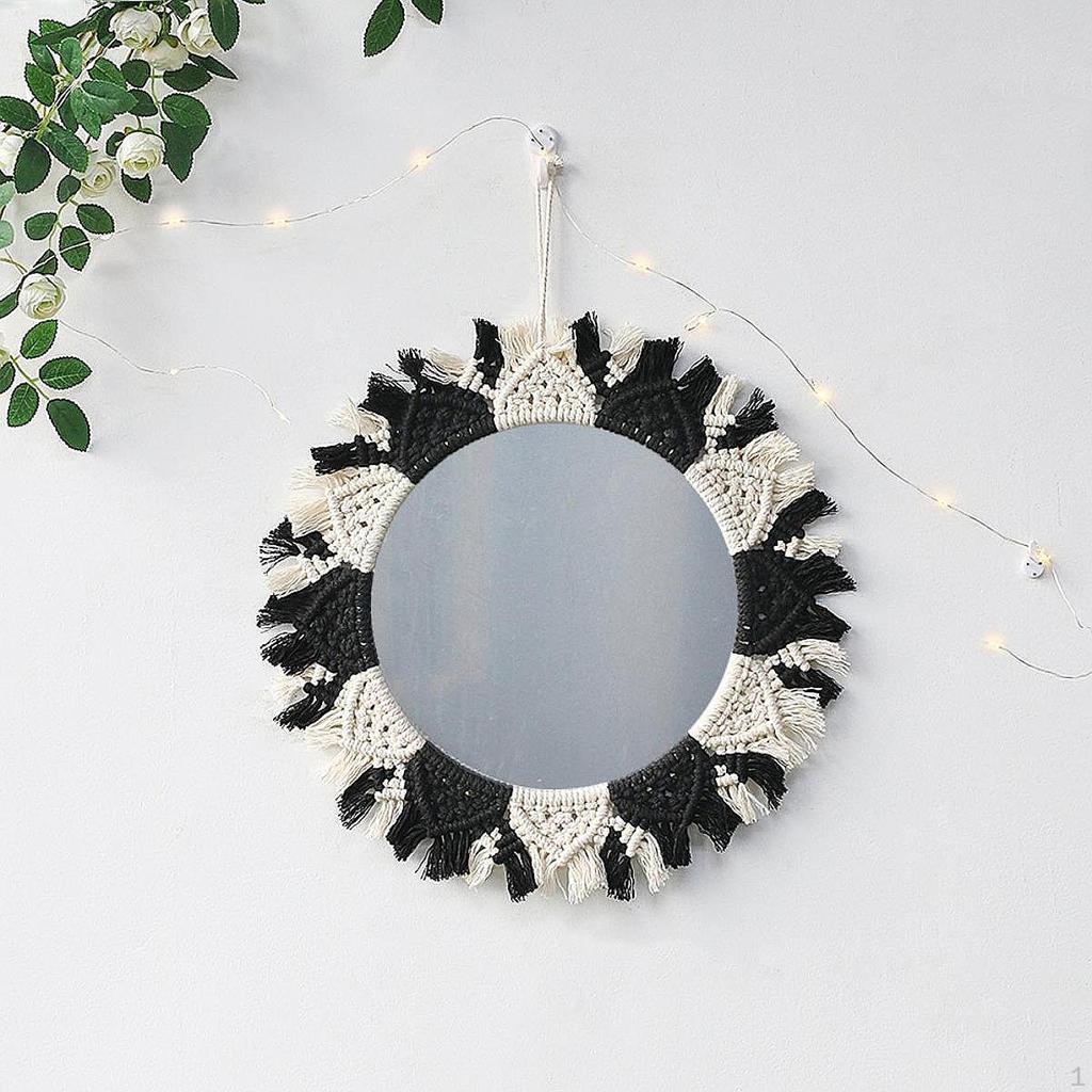 Aesthetic Nursery Mirror, Handwoven Boho Wall Decor Mirror for Bathroom Art