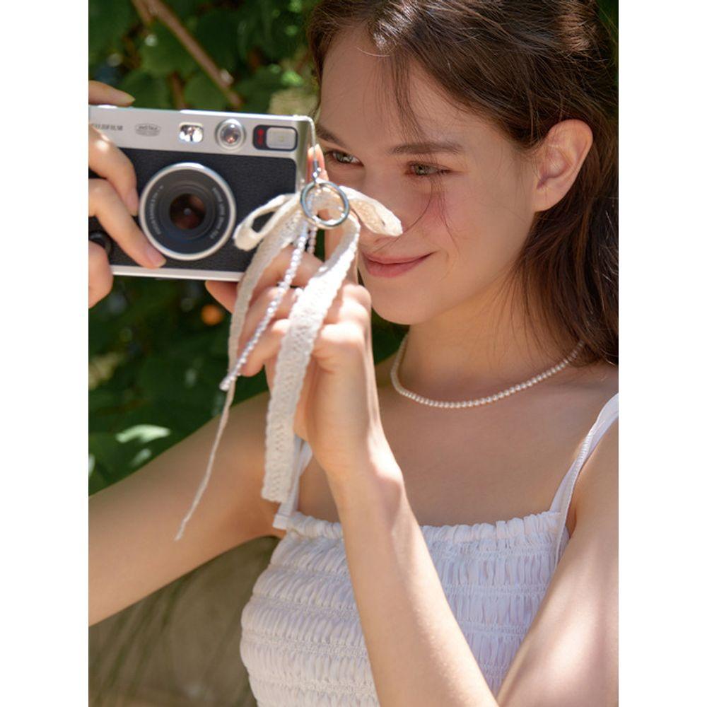 RE_L Bead ribbon key-ring (natural)