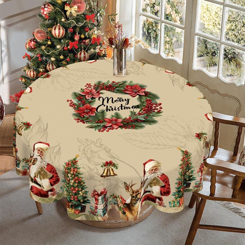Vintage Christmas Tablecloth Santa Snowman Table Cover Christmas Decorations For Home 2025 Xmas Gifts Navidad Noel New Year 2026