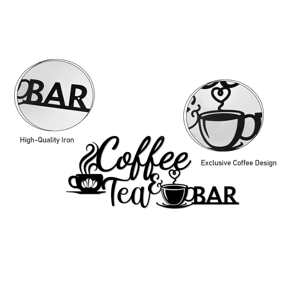 Metallschild „Coffee Bar“: Bohnendesign für stilvolle Wohndekoration. Charmantes Wanddekor aus Metall: Kaffee- und Teebar-Kunst für Zuhause und das Büro.