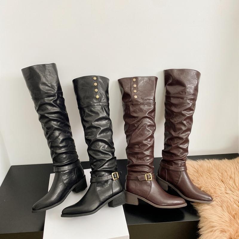 Spitze Gürtelschnalle Ritterstiefel Europäisch und Amerikanisch zwei Tragemöglichkeiten Lange Stiefel Western Cowboy Stiefel Stapelstiefel Damen