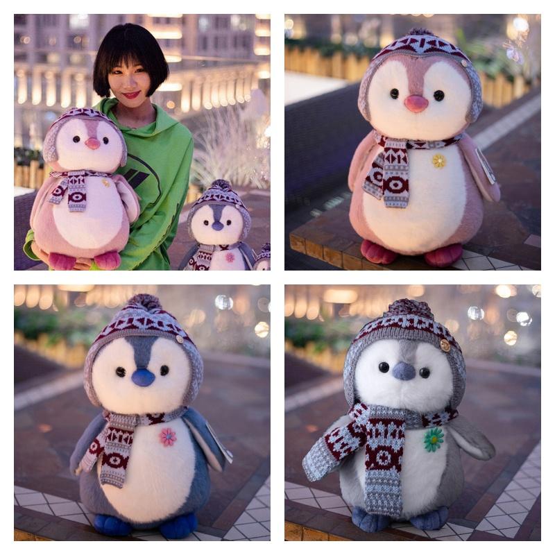 Cute Penguin Plush Toy With Christmas Scarf And Hat Soft Stuffed Animal For Girls And Kids 20cm Grey Penguin