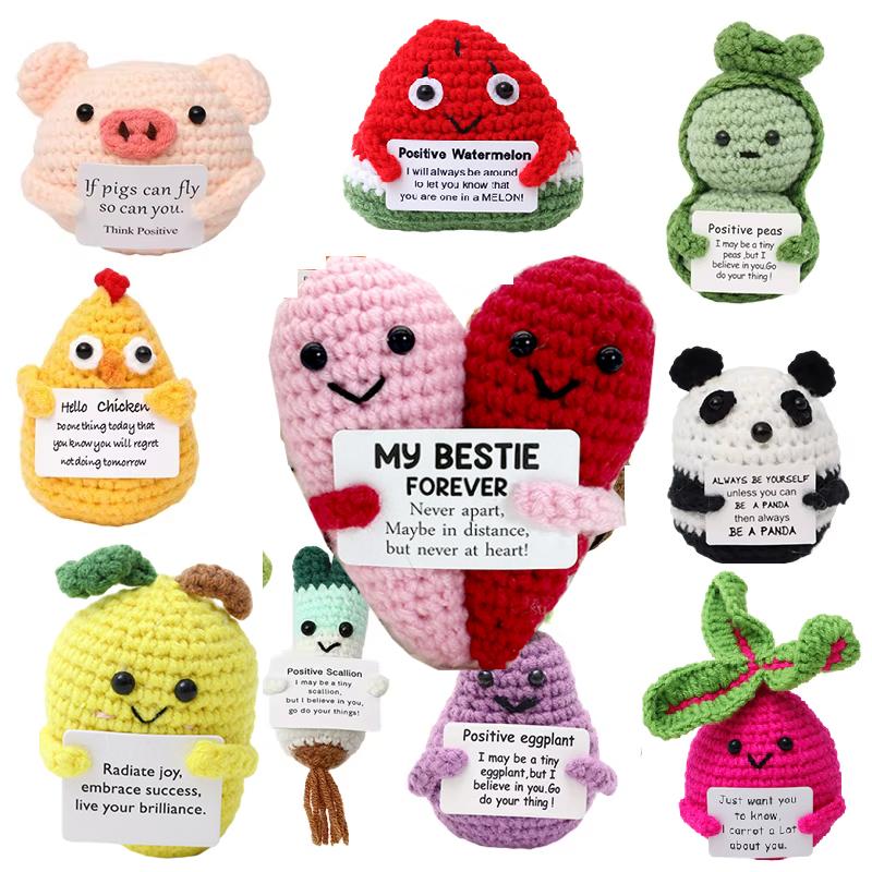 Handmade Crochet Potted Plant Cucumber Potato Positive Energy Fruit Vegetable Yarn Handmade Ornament Finished Crochet Toys