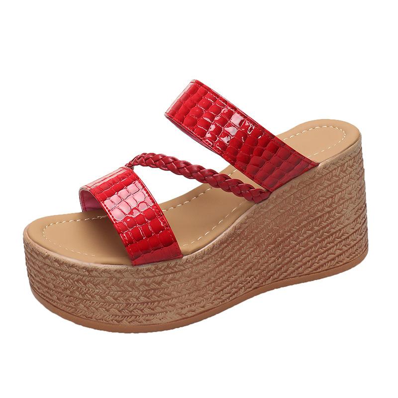 

Нові жіночі босоніжки на платформі на танкетці, літо 2024, сексуальні жіночі тапочки з відкритим носком, босоніжки на підборах Zapatillas De Mujer Tacon 43 червоний