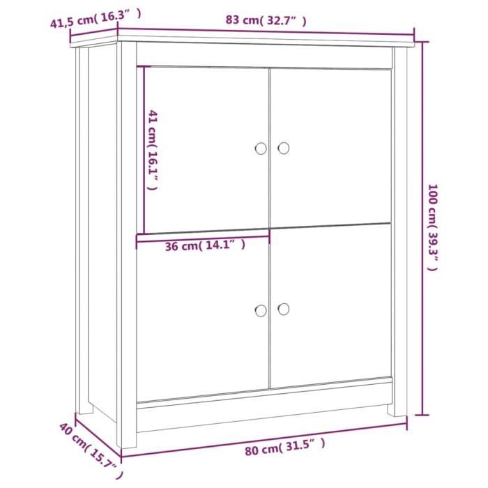 821509 vidaXL Buffet Gris 83x41,5x100 cm Bois massif de pin