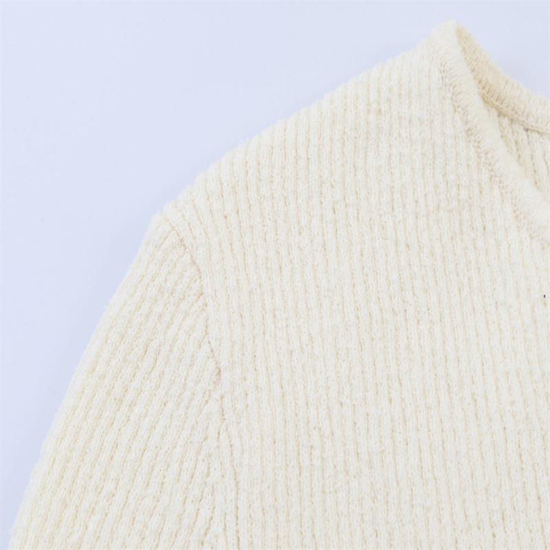 Women V Neck Long Sleeve Short Knit Cardigan With Buttons