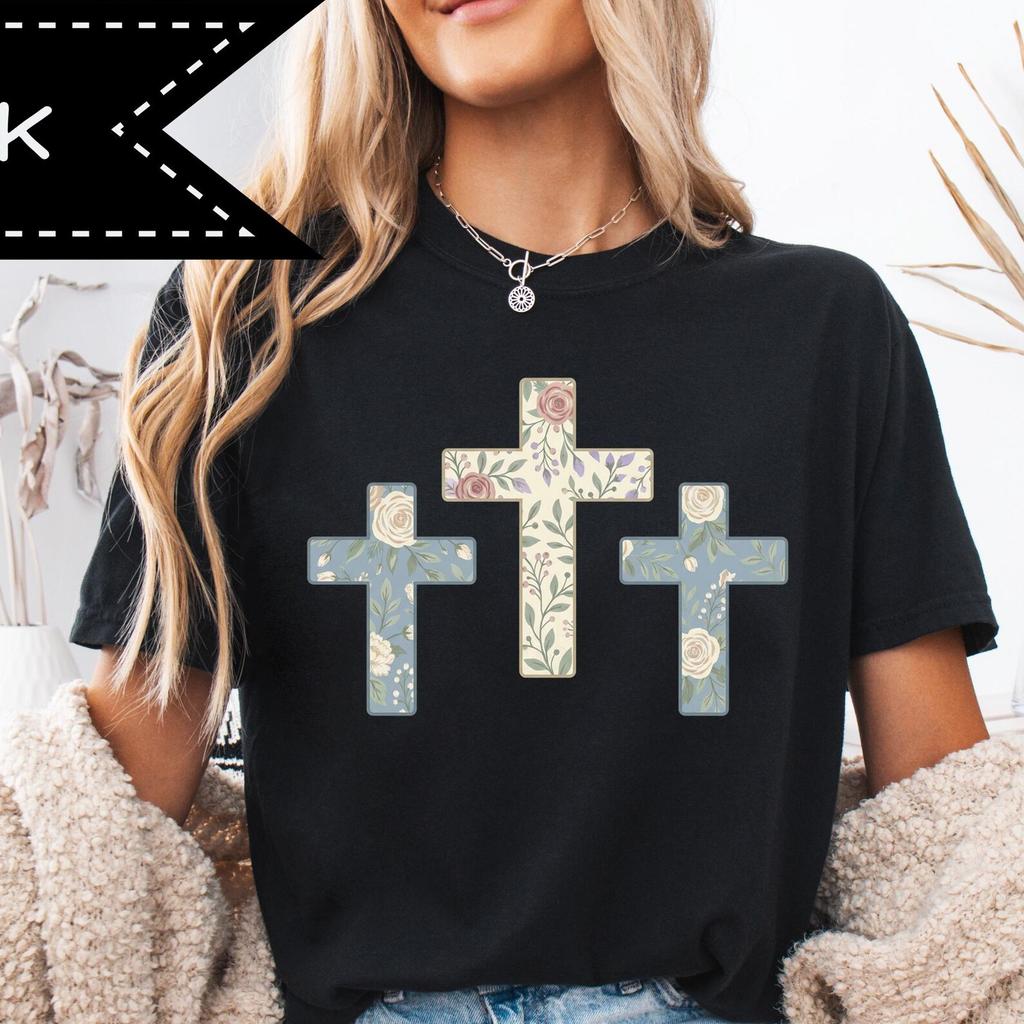 Floral Cross T-Shirt, Cute Easter Shirt for Women, Easter Gift, Easter Coquette Shirt, Easter Shirts
