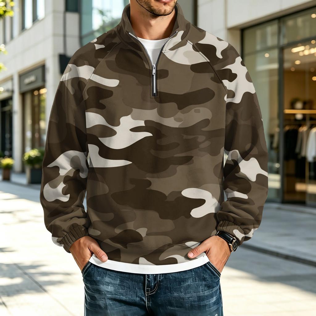 Men's Casual Loose Fit Stand Collar Raglan Sleeve Sweatshirt