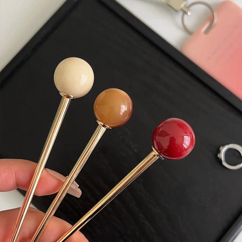 Metal Round Ball Hair Sticks For Women Girl Simple Gold Color Smooth Bead Hair Clips Hair Stick Hair Accessories Jewelry