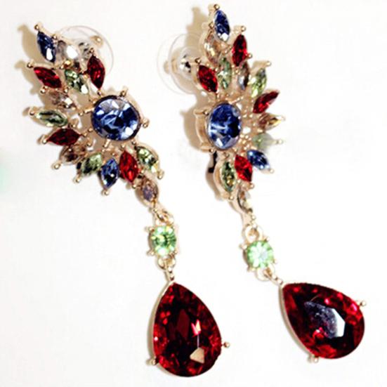 Women Wing Shape Rhinestone Long Dangle Studs Drop Earrings Jewelry Charm