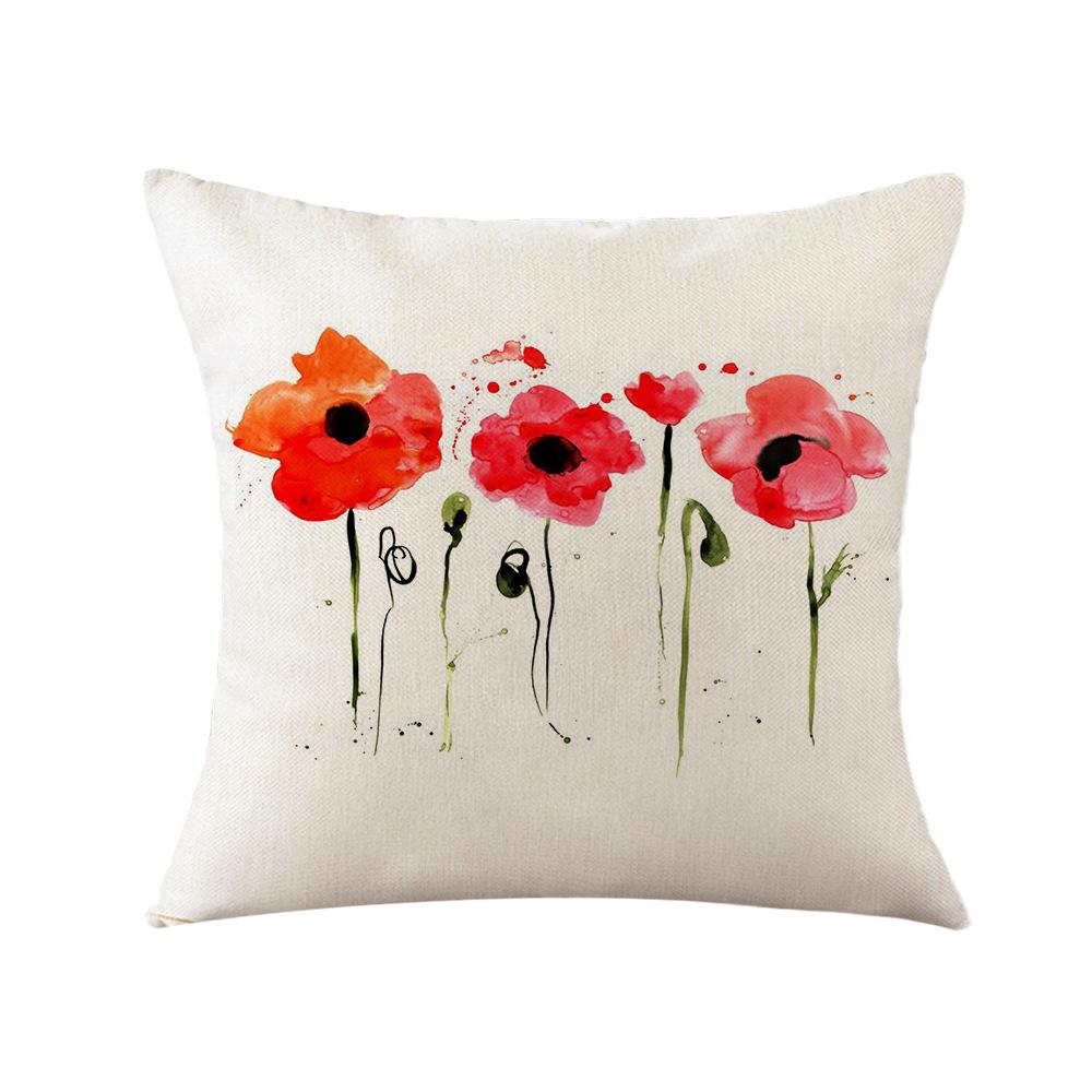 Pillow Linen Printed Pillow Cover Ins Plant Watercolor Printed Pillow Home Decoration Festival Fabric Cushion Bedside Backrest