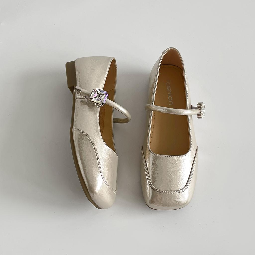 White French square head inner height increase shallow mouth flat-soled single shoes women's summer 2025 new skirt soft-soled Mary Jane shoes