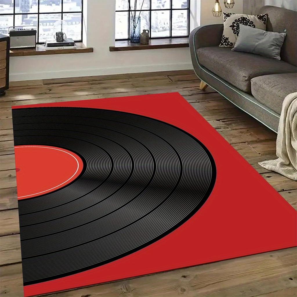 Vinyl record design polyester area carpet-non-slip, crystal velvet carpet for office, bedroom, living room decoration