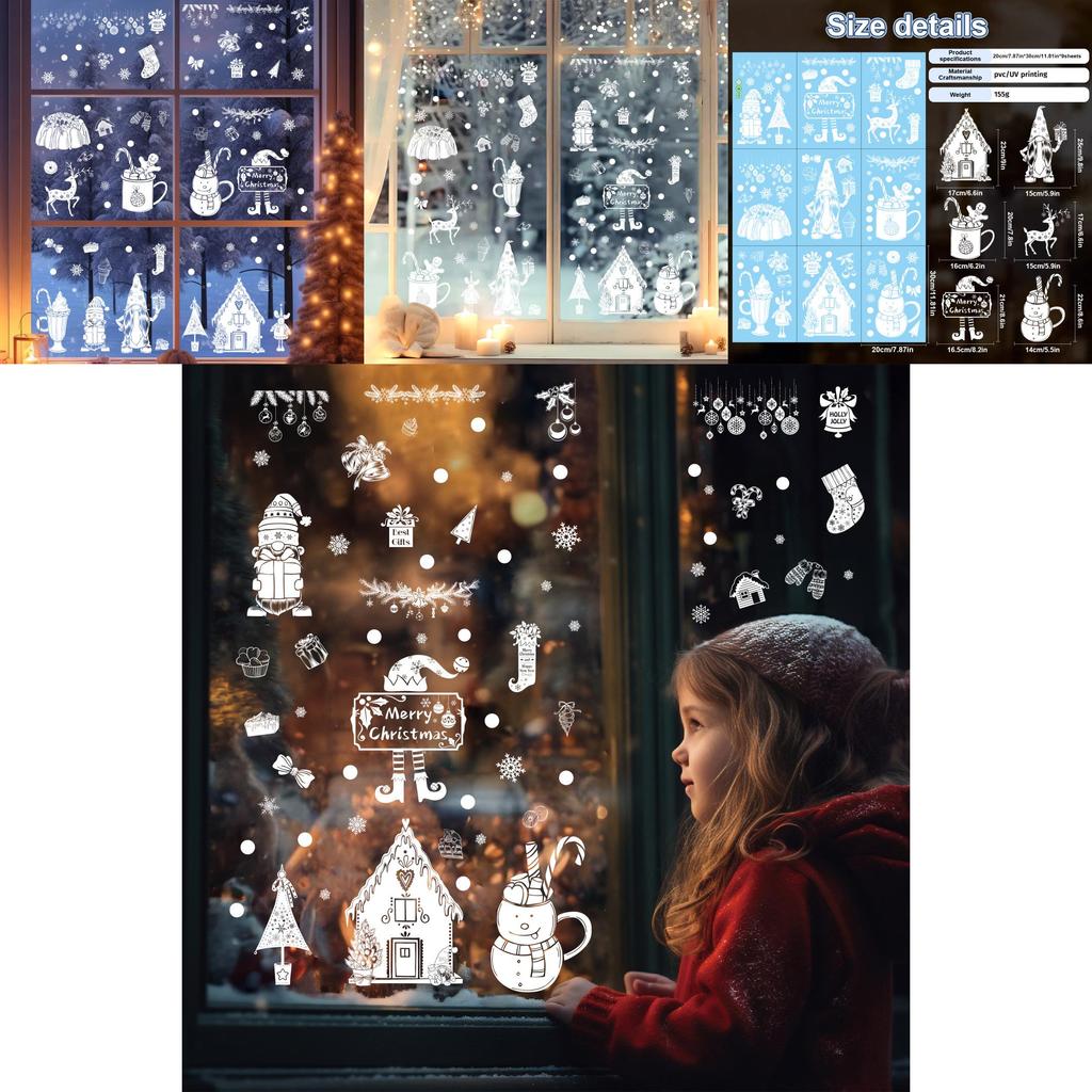 Tatil Dekorasyonu İçin Statik Cam Çıkartmaları ile Noel Kar Tanesi Geyik Pencere Çıkartması