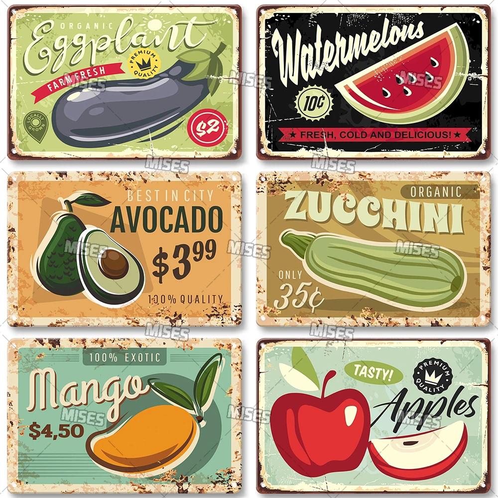 MISES Vegetable And Fruit Metal Tin Sign Retro Metal Plaque Decorative Plate Man Cave Studio Farm Metal Sign Kitchen Wall Plate