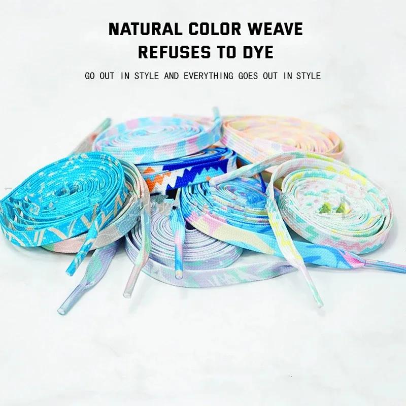 Stripes Tie-dye Laces Dazzling Blue Shoelace Colorful Flat Gradation Shoelaces Sneakers Personality Rope Men Women with The Same