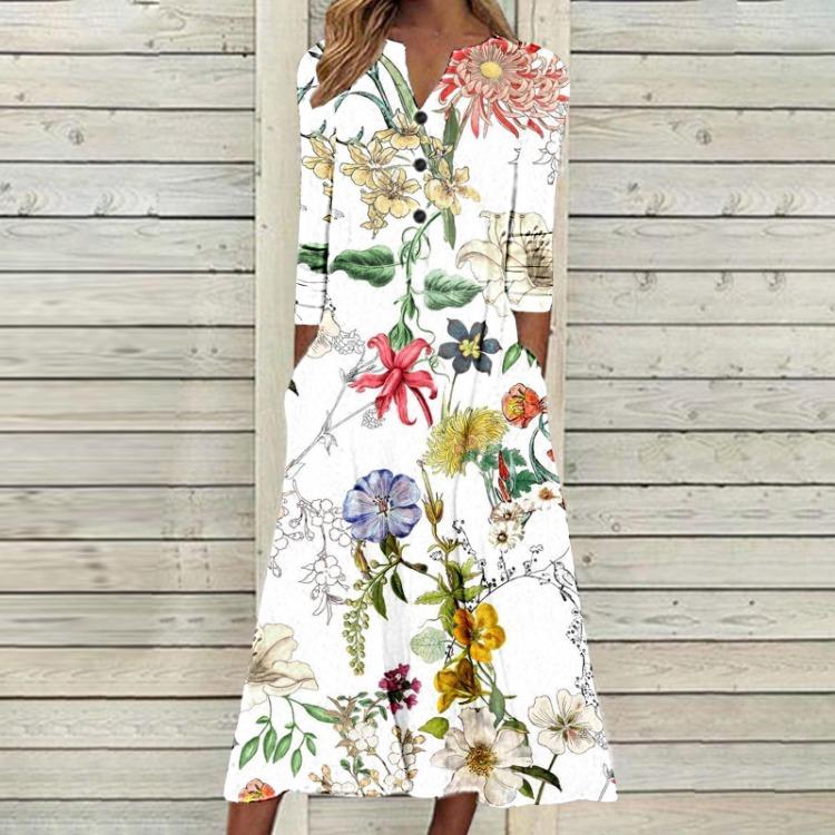 2023 Autumn Women Printed Maxi Dress Long Sleeve Open Chest Skirt Fashion Trendy