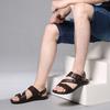 Men Black Leather Sandals Summer Brown Outdoor Hiking Sandals Wide Head Beach Shoes for Father Over Sized