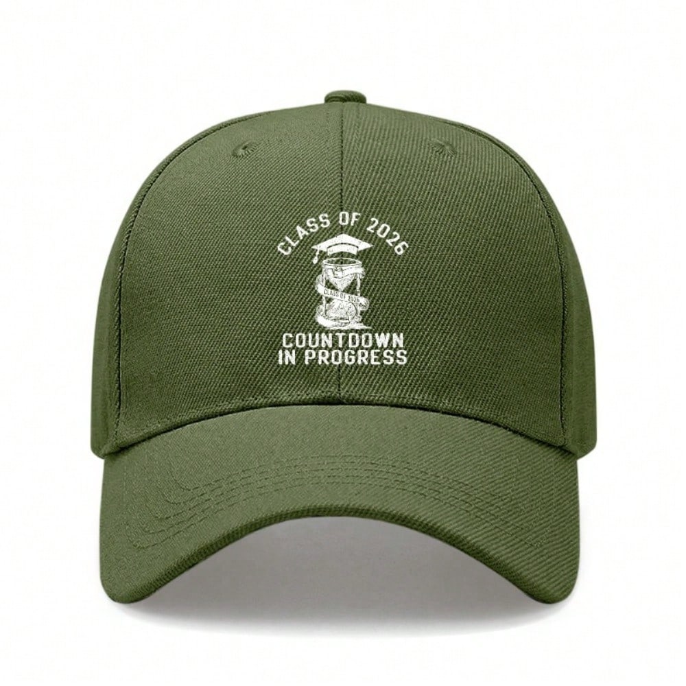 Class Of 2026 Baseball Cap - Countdown In Progress Print Unisex Adjustable Breathable Olive Green Curved Brim Hat For Graduation Gift, Casual Daily