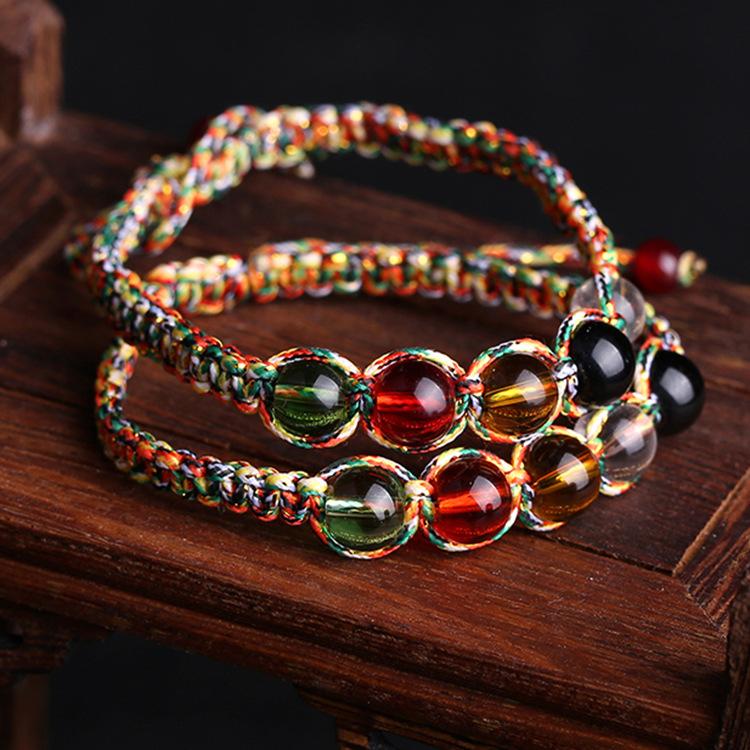 Red Five Colored Bead Rope Weaving Strand Bracelets Woven Handmade Beads Bracelet For Women