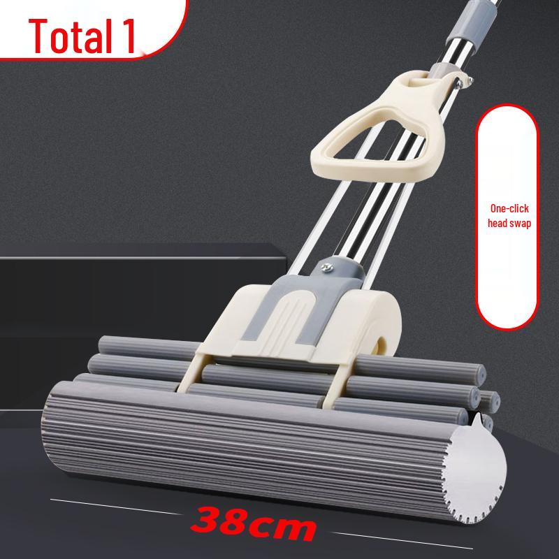 38cm Dual-Use Sponge Mop: Wet/Dry, Wash-Free, Easy Hand Operation