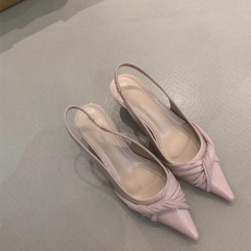French temperament high heels spring and summer 2025 temperament socialite gentle pleated fairy pointed head shallow mouth empty sandals