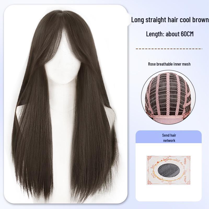 Women's Long Wavy Wig - Natural Fall/Winter Look, Middle Part, Full Coverage