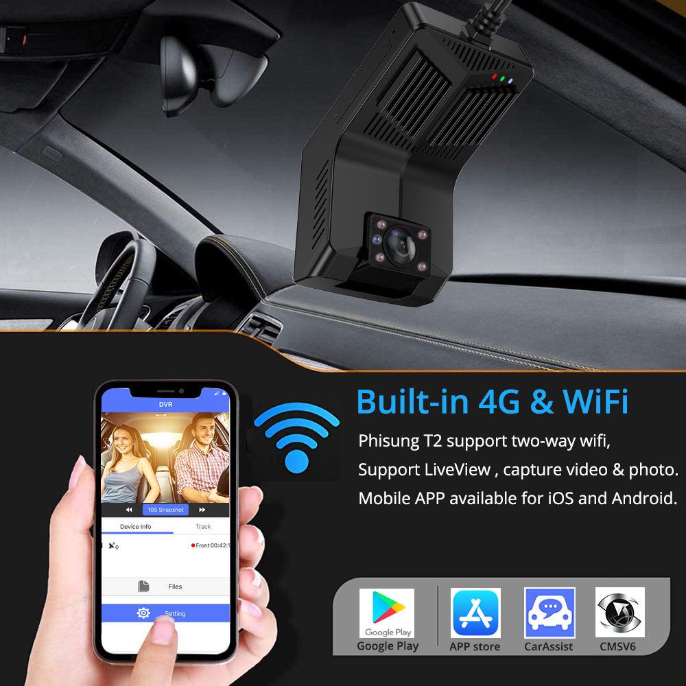T2 4g Car Dvr Dual Dash Cam Wifi Car Camera Front and Inside Support CMSV6 Car Vehicle Camera Dashcam 4g