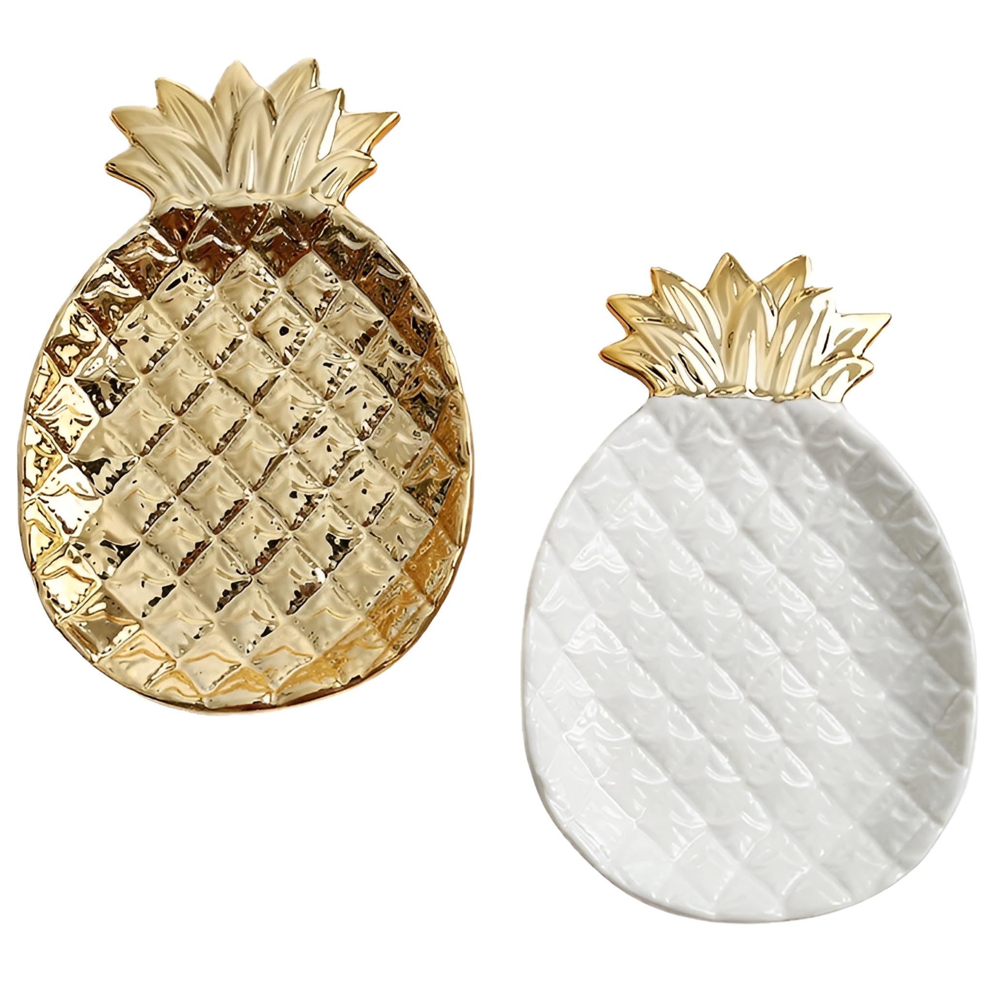 

[Queen-b] Pineapple Jewelry Tray, Set of 2, Jewelry and Accessory Tray, Stylish and Cute Decorative Ornament, Small Plate for Earrings, Necklaces, Rin